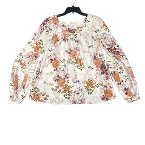 Lauren Conrad Peasant Blouse Women S Floral Square Neck Balloon Sleeves Crochet
